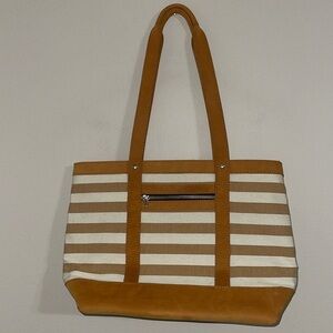 Imani Collective striped canvas Leather tote